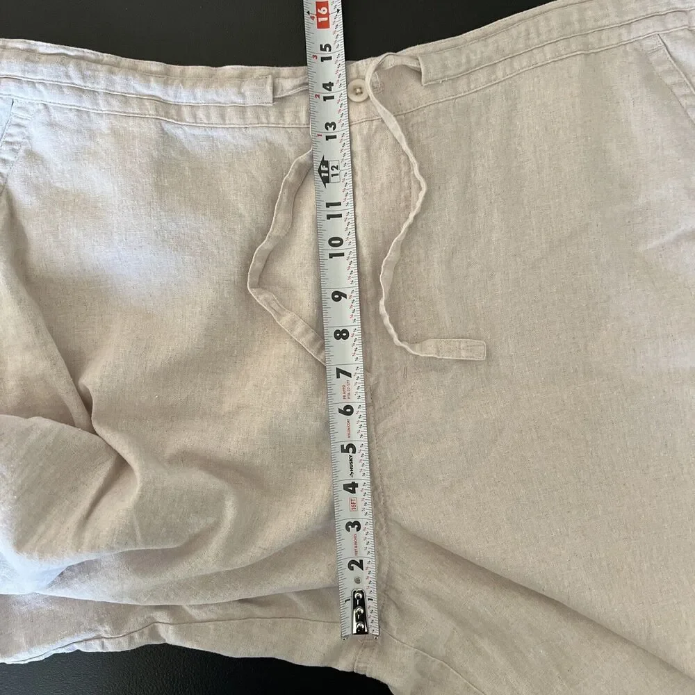 Cubavera Pants Men 2XB/32 Oatmeal Linen Blend Drawstring Elastic Straight Zip